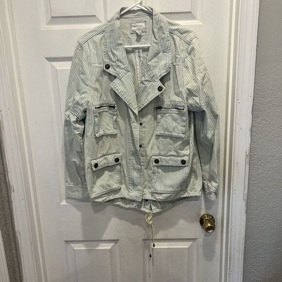 Forever 21 Jean Jacket Womens Size Large Over Sized Coat Railroad Stripe Shirt - Picture 1 of 10
